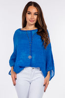 100% Cotton Washed Batwing Raw Moda Top