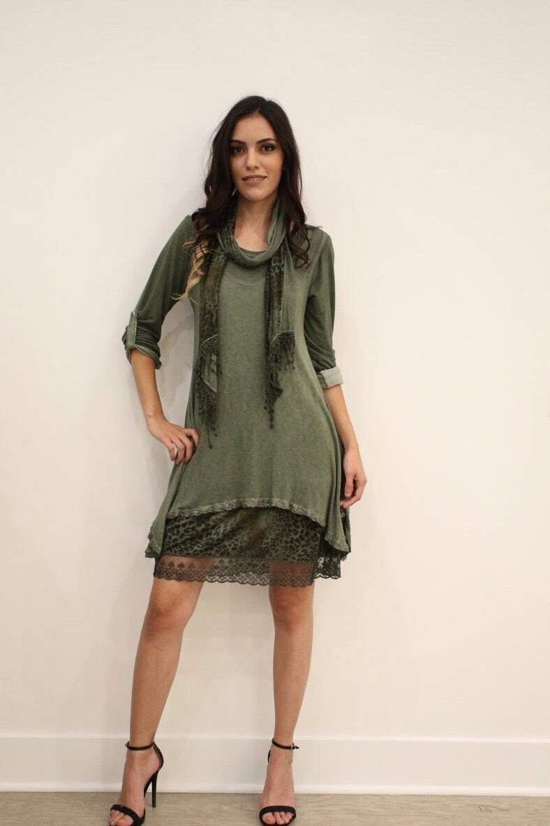 Trendy Knit Dress Scarf Leopard Print Valentina Dress Raw Moda   