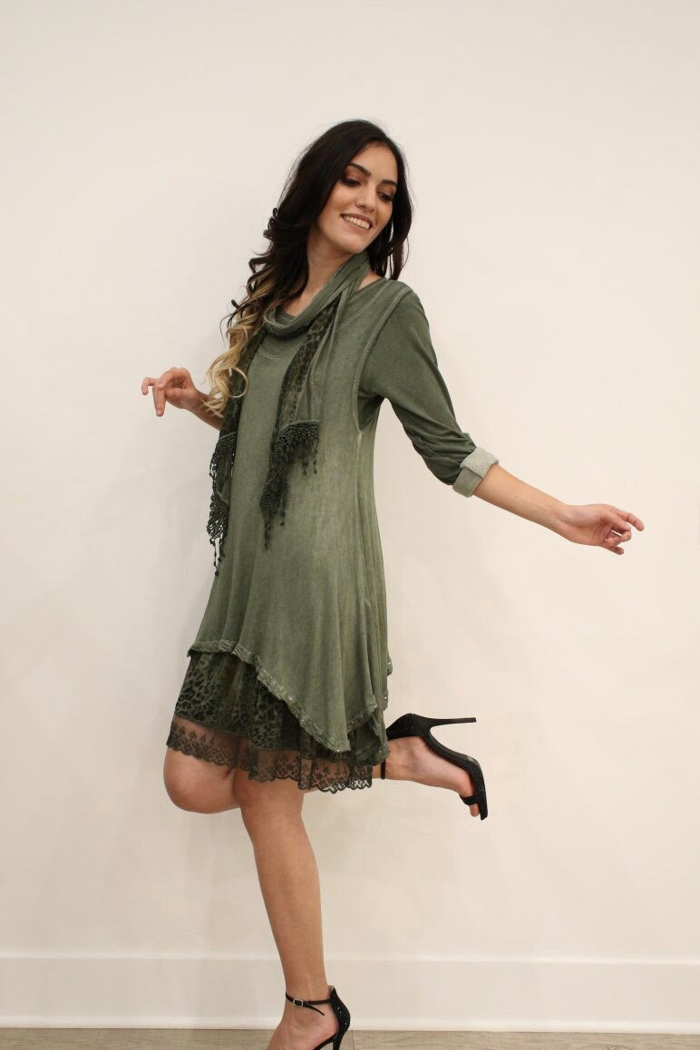 Trendy Knit Dress Scarf Leopard Print Valentina Dress Raw Moda   