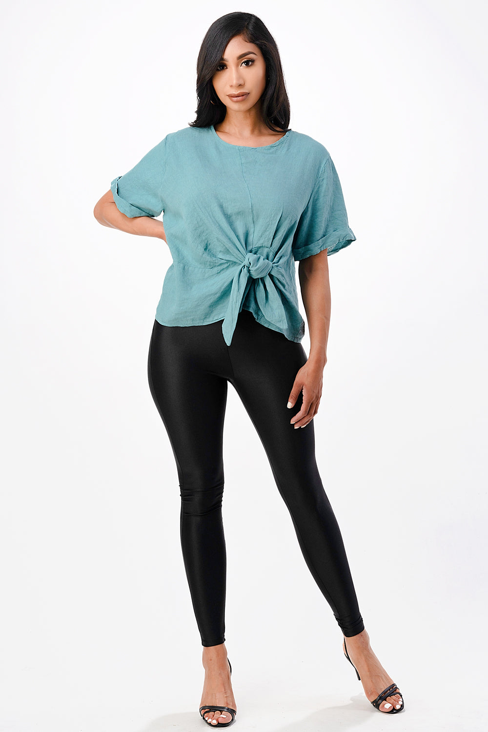 Raw Moda Italian Tie Front Linen Top Top Raw Moda   