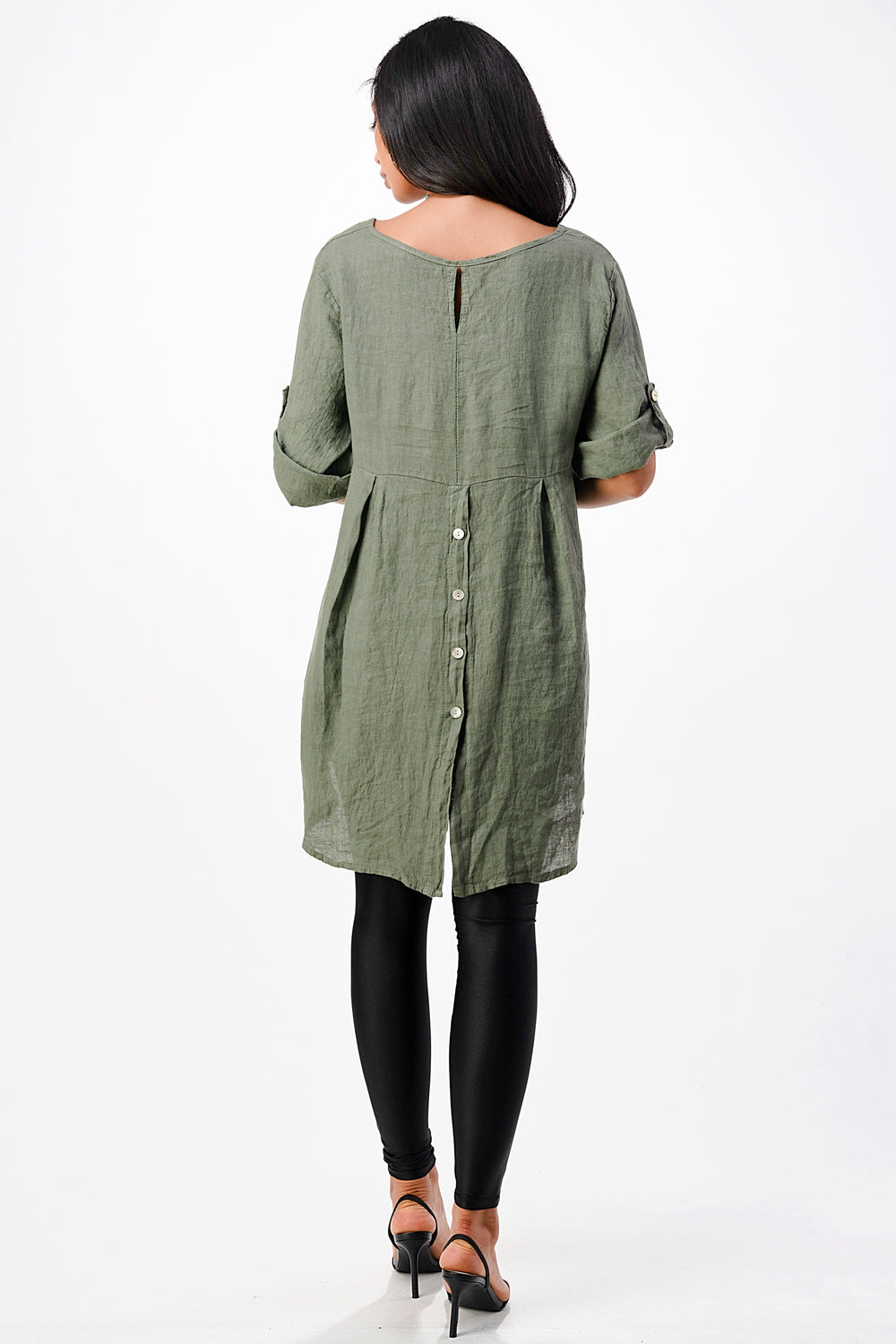 Long Italian Linen Button Back Top Tunic Top Raw Moda   