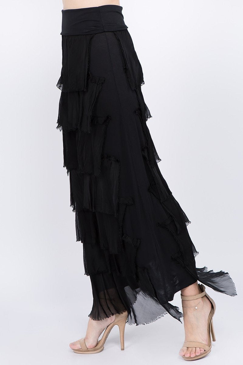 Layered Italian Raw Moda Maxi Skirt Bottom Raw Moda One Size Black 