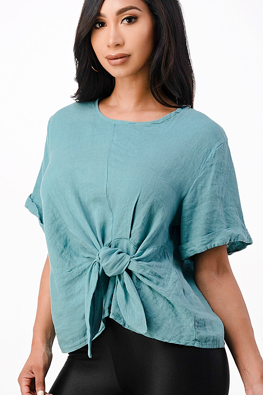 Raw Moda Italian Tie Front Linen Top Top Raw Moda   
