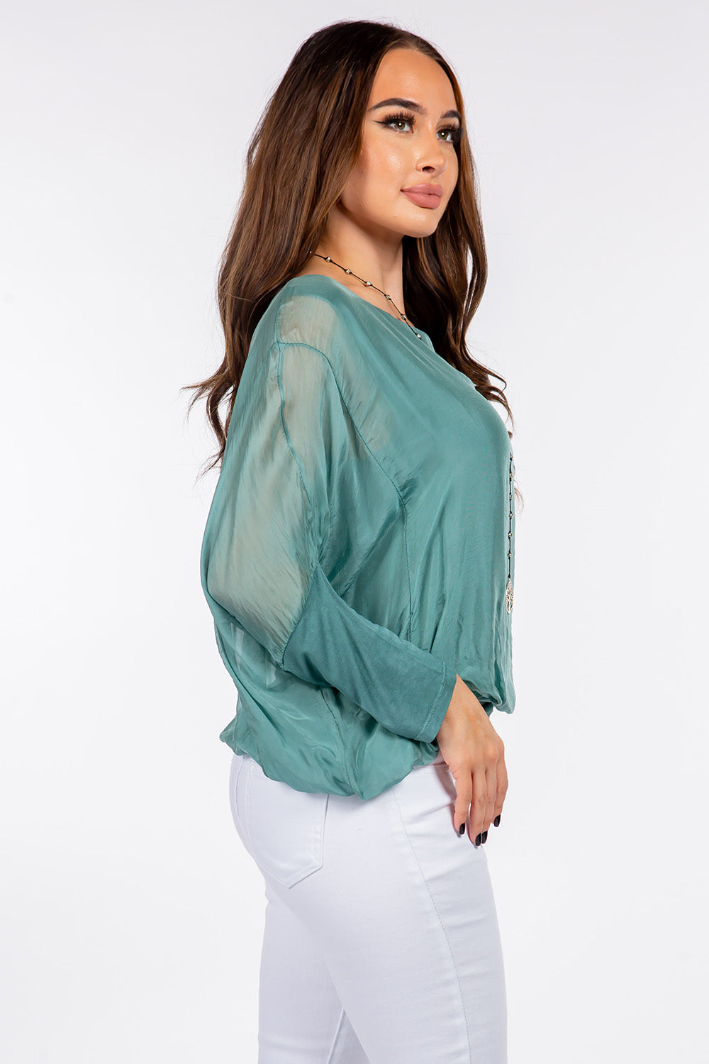 Raw Moda Solid Silk Elastic Sleeves Top Apparel & Accessories Raw Moda   