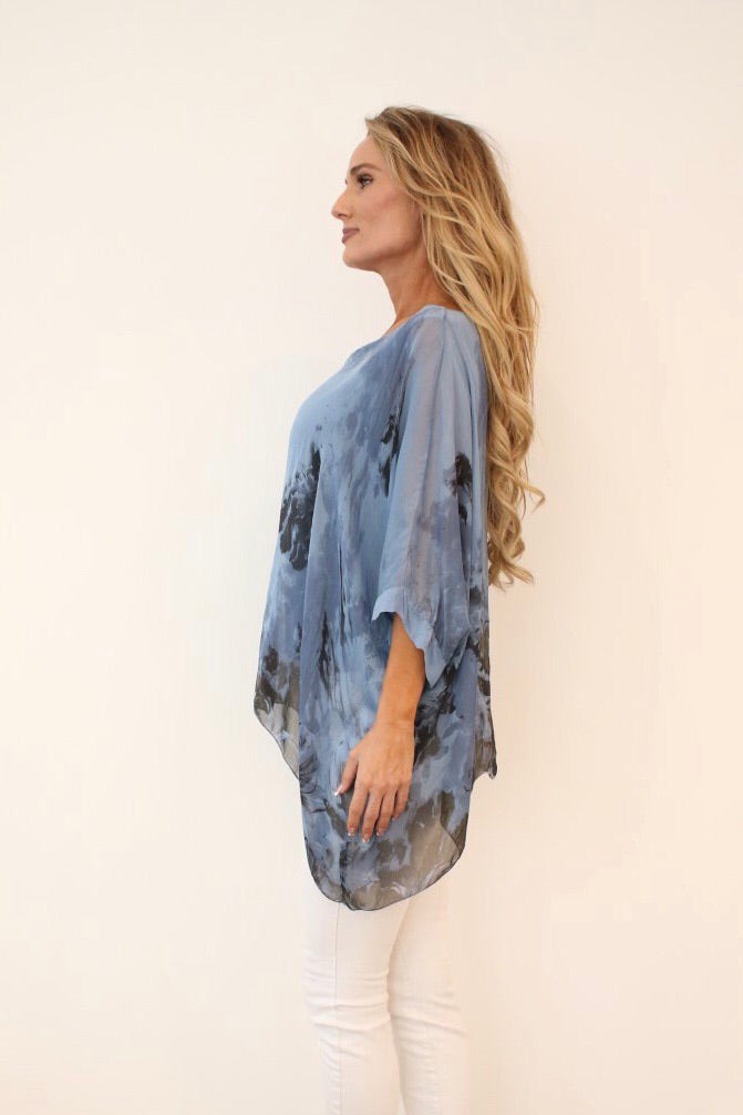 Italian Floral Raw Moda Silk Top Top Raw Moda   
