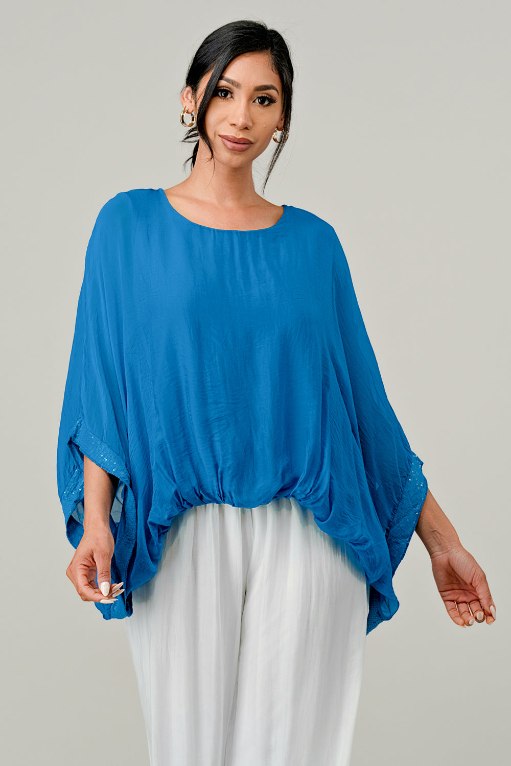 RAW MODA SEQUIN SLEEVES ITALIAN ELASTIC TOP Top Raw Moda   