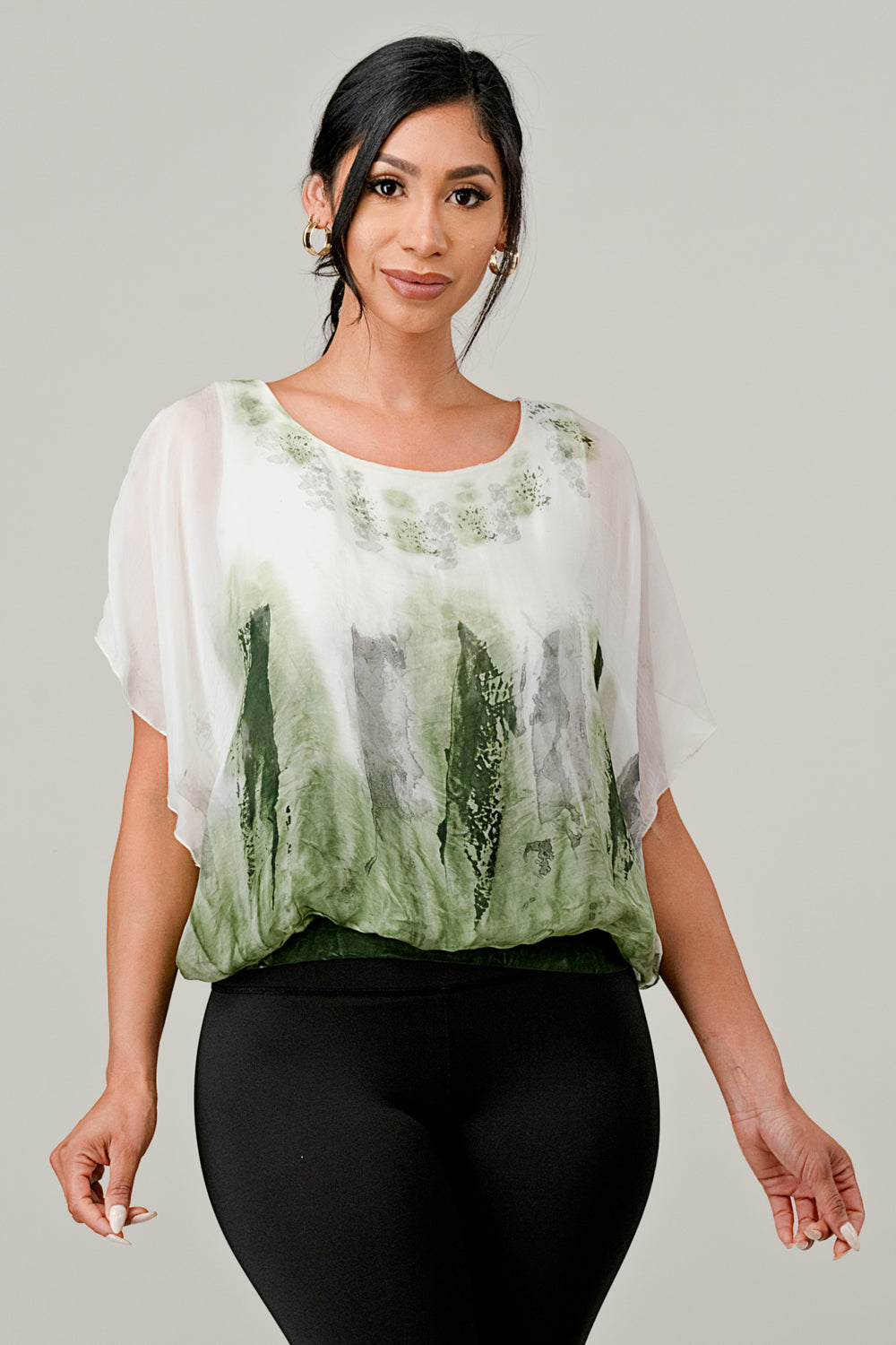 Raw Moda Tie Dye Silk Top  Raw Moda Olive One Size 