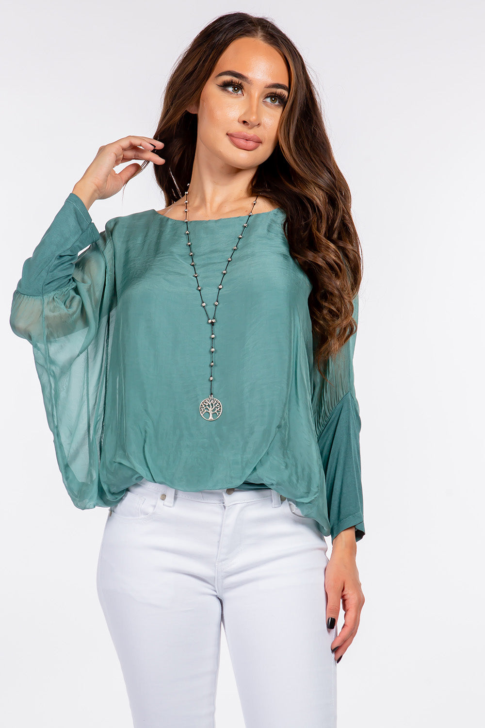 Raw Moda Solid Silk Elastic Sleeves Top Apparel & Accessories Raw Moda   