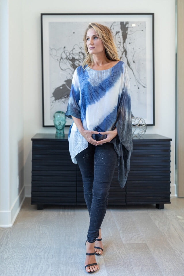Italian Silk Tie Dye Raw Moda Top Top Raw Moda   