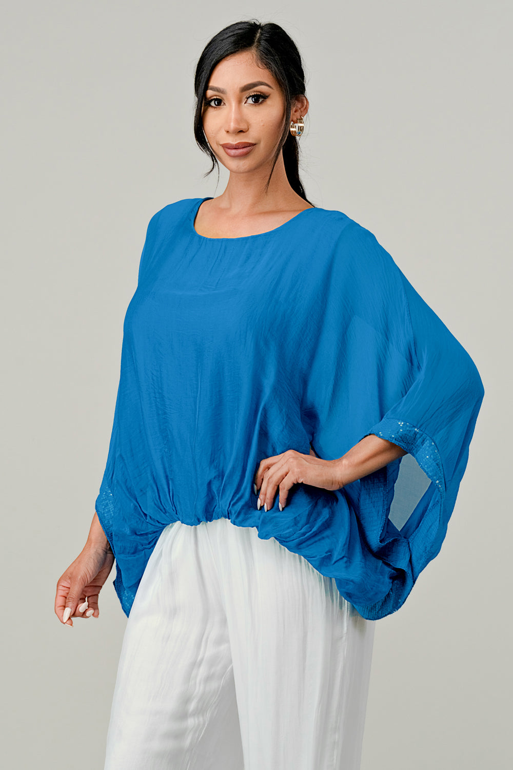 RAW MODA SEQUIN SLEEVES ITALIAN ELASTIC TOP Top Raw Moda   