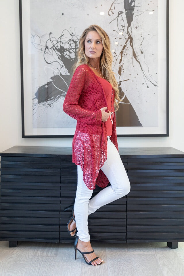 Lace and Sheer Italian Raw Moda Angela Top Tunic Cardigan Long Sleeve Top Raw Moda   