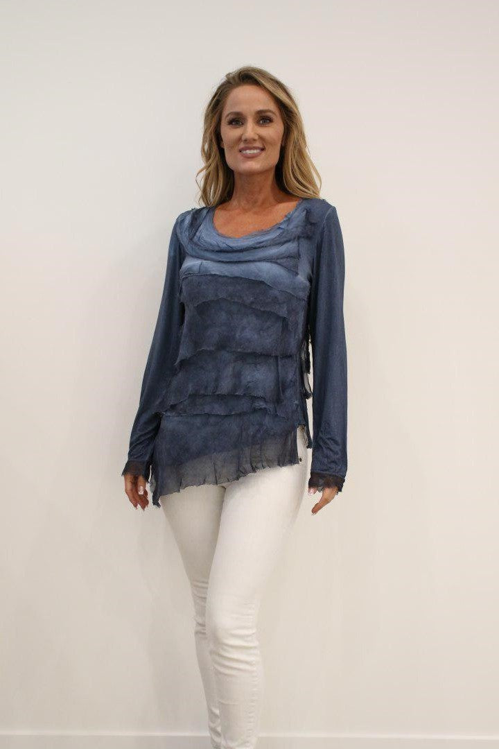 Raw Moda Italian Ruffle Top Long Sleeves Top Raw Moda   