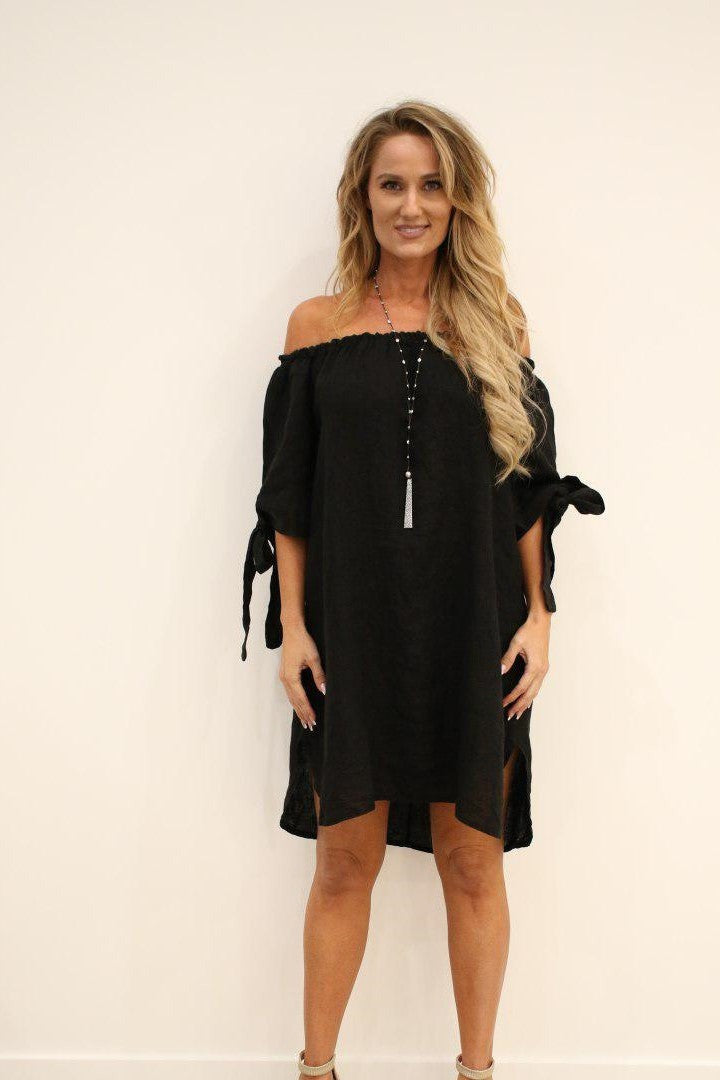 Italian Linen Off The Shoulder Dress Dress Raw Moda   
