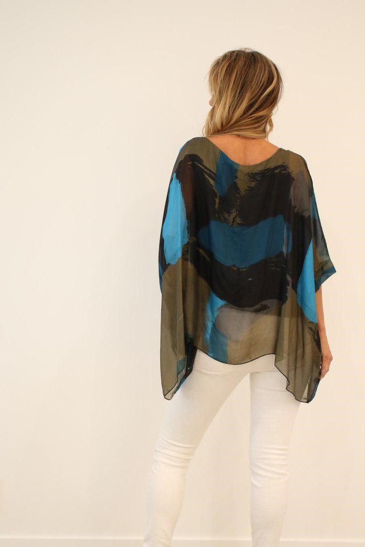 Italian Hand Painted Pattern Raw Moda Silk Top Top Raw Moda   