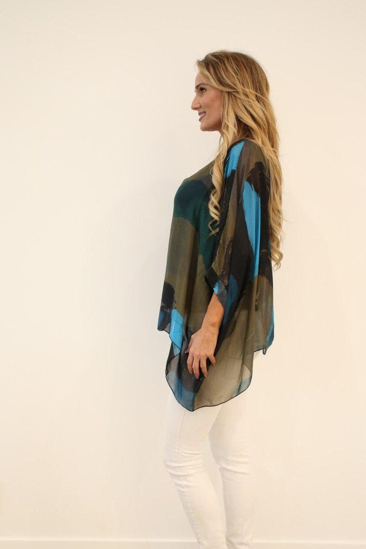 Italian Hand Painted Pattern Raw Moda Silk Top Top Raw Moda   