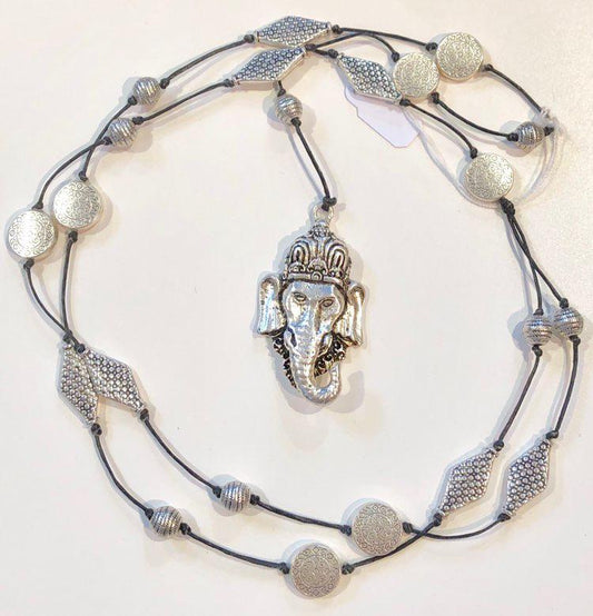 Silver Elephant Head Long Necklace Necklace Raw Moda Default Title  